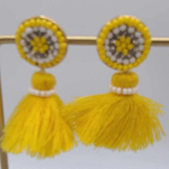 J Crew Mini Scope Tassle Bead Yellow Earrings - Picture 1 of 9